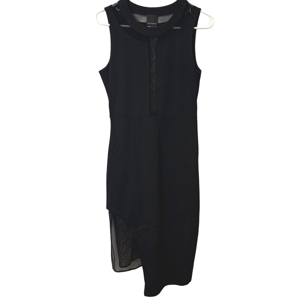 marienbad NYC Black Sleeveless Mesh‎ Illusion Sheath Midi Dress Womens XS